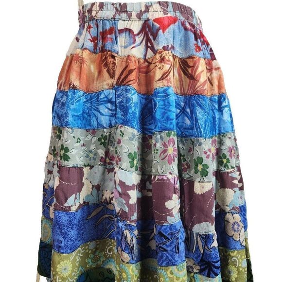 Vintage 90s Sacred Threads One Size OS Peasant Skirt Tiered Floral Boho - Picture 1 of 7